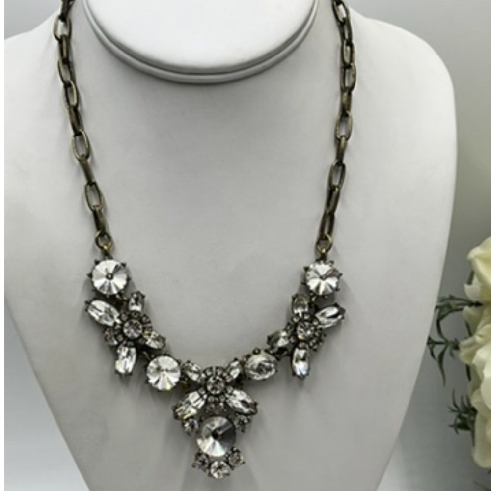 J. Crew Antiqued Brass Sparkling‎ Crystal Rhinestone Rivoli Statement
Necklace